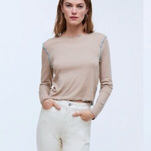 NWT Madewell Contrast-Stitched Crewneck Crop Tee